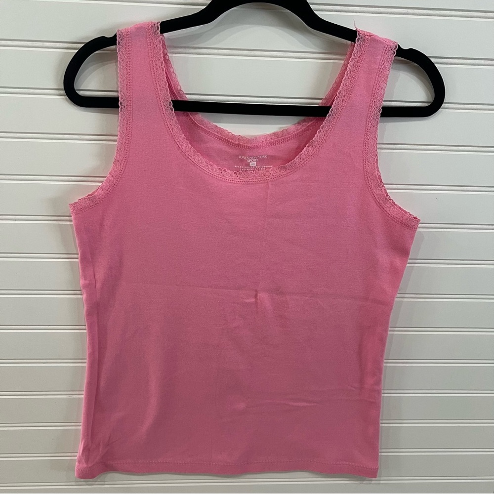 Jones New York Sport JNY Sleeveless Lace Trimmed 100% Cotton Tank Top